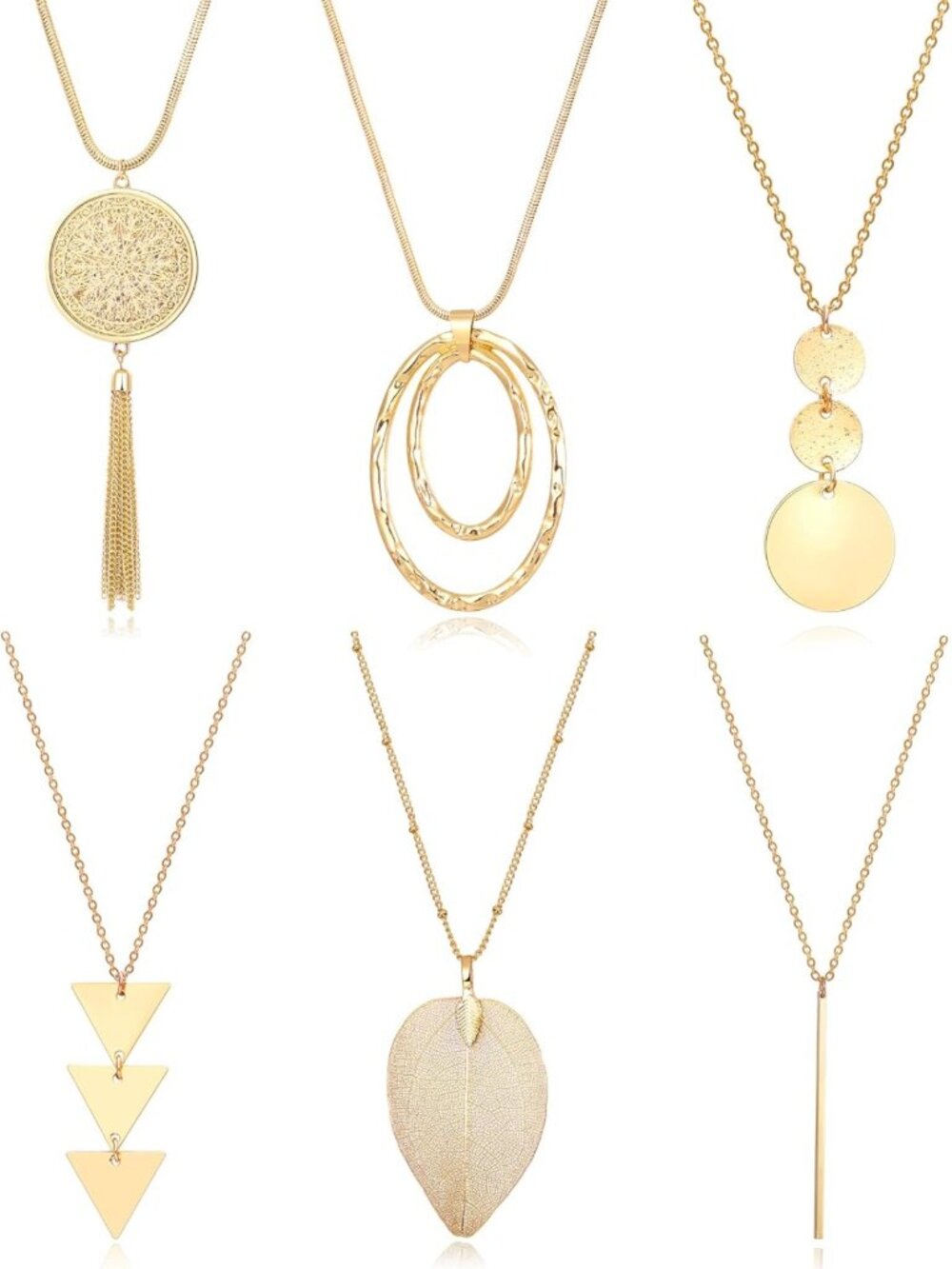6 PCS Gold Plated Y-Necklace Set for Women - Long Elegant Necklaces, Stylish
